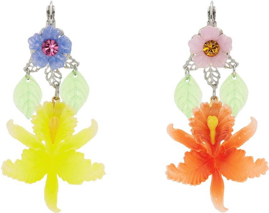 I'm Sorry by Petra Collins SSENSE Exclusive Pink & White Tarina Tarantino Edition Paradise Orchid Mismatch Earrings