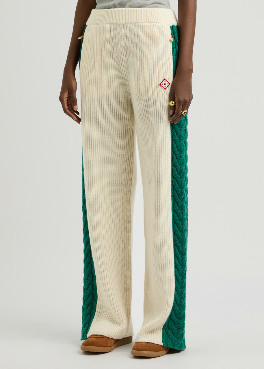 Casablanca Logo Wide-leg Wool-blend Trousers Green