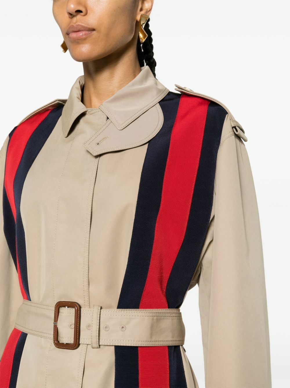 Gucci Neutral Web Stripe Trench Coat Gucci
