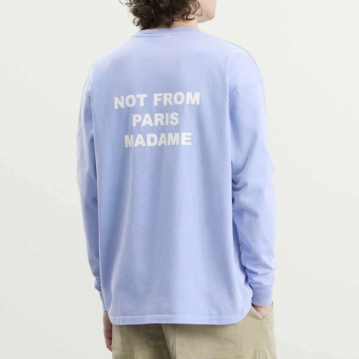 Drôle de Monsieur Men's Washed Long Sleeve Slogan T-shirt in Blue