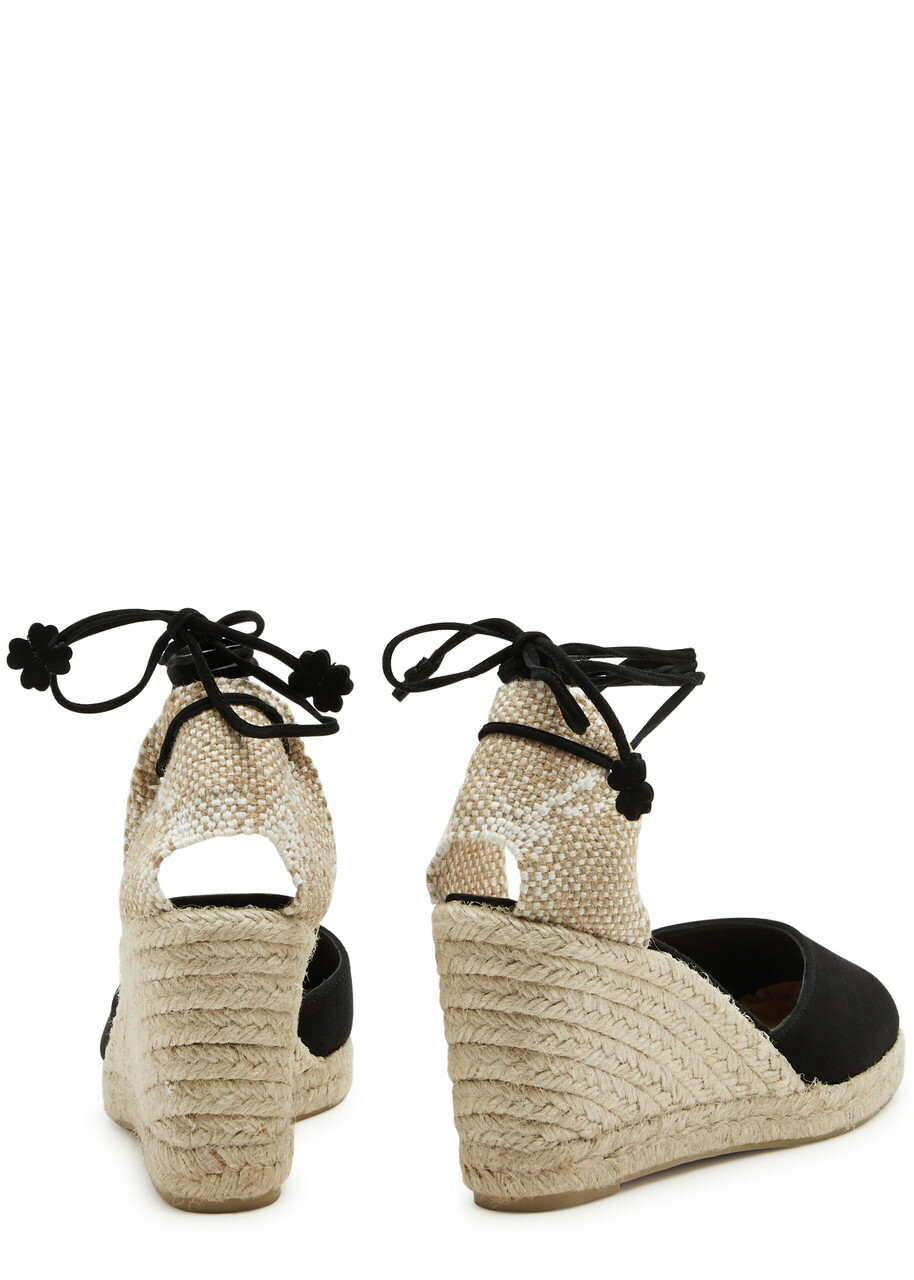 Castañer Carina 80 Suede Wedge Espadrilles Black Castaner