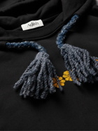 Adish - Tasselled Embroidered Cotton-Jersey Hoodie - Black