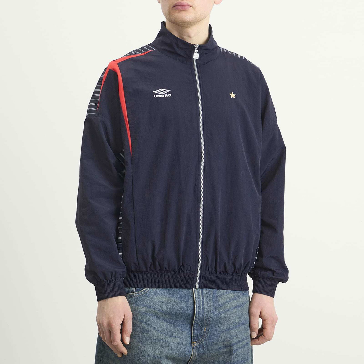 Umbro Men's Relaxed Track Jacket in Baritone Blue/Brilliant White/Goji Berry