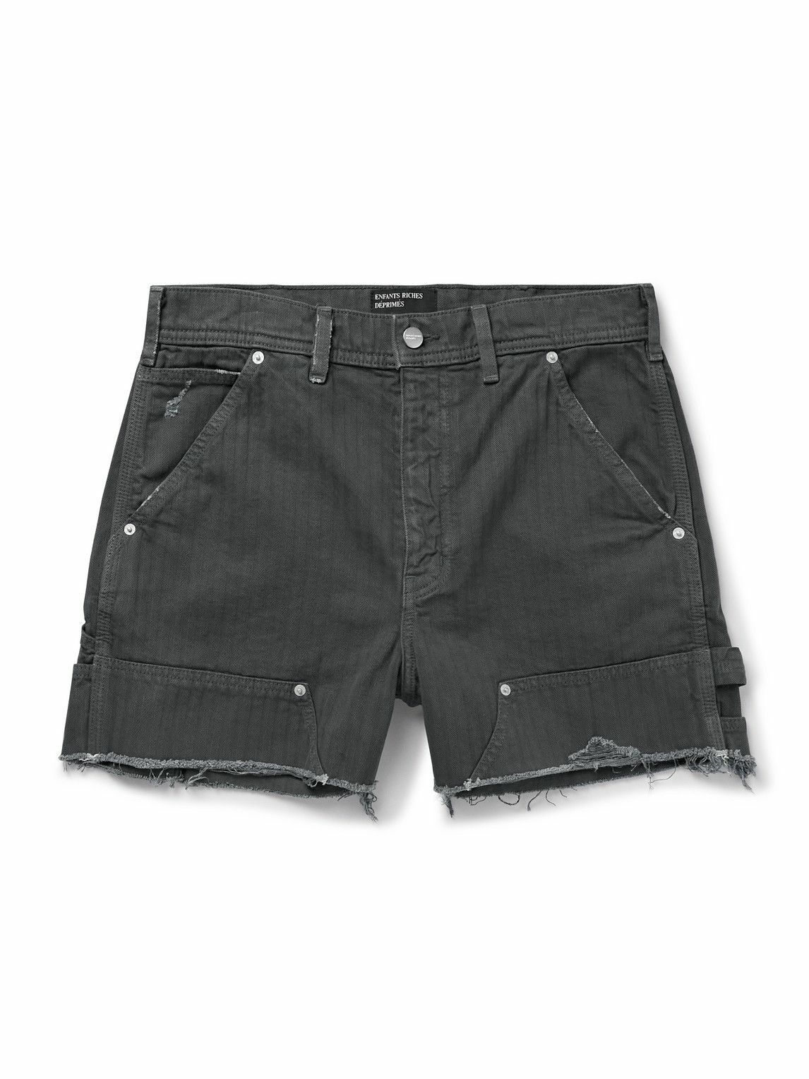 Enfants Riches Déprimés - Slim-Fit Distressed Herringbone Denim Shorts - Black