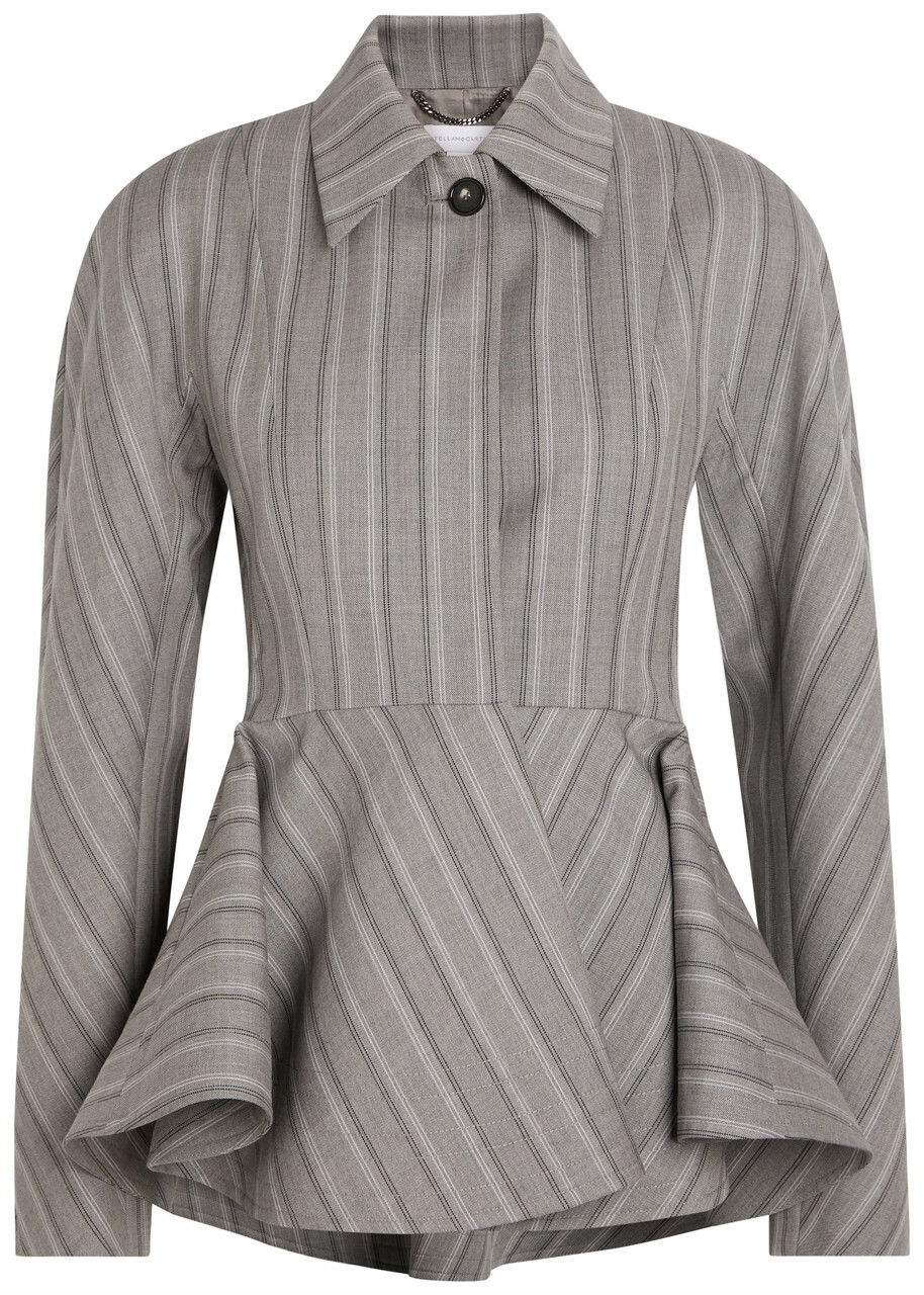 Stella Mccartney Striped Peplum-hem Wool Jacket Grey