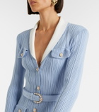 Self-Portrait Belted ribbed-knit minidress