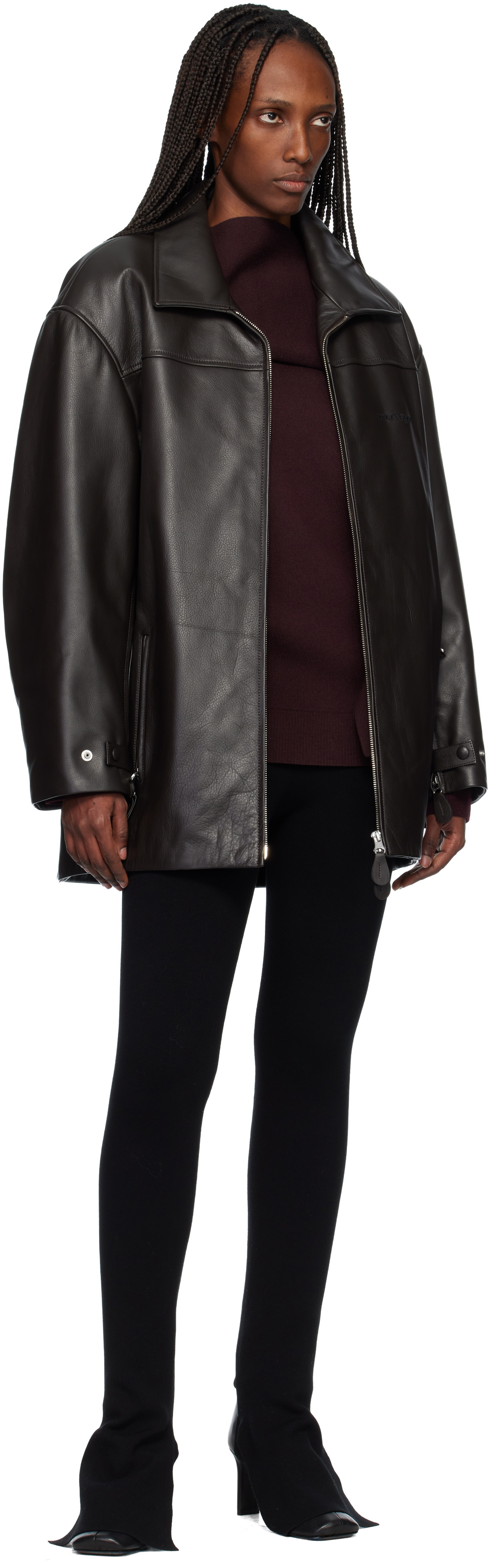 Courrèges Brown Oversized Leather Jacket
