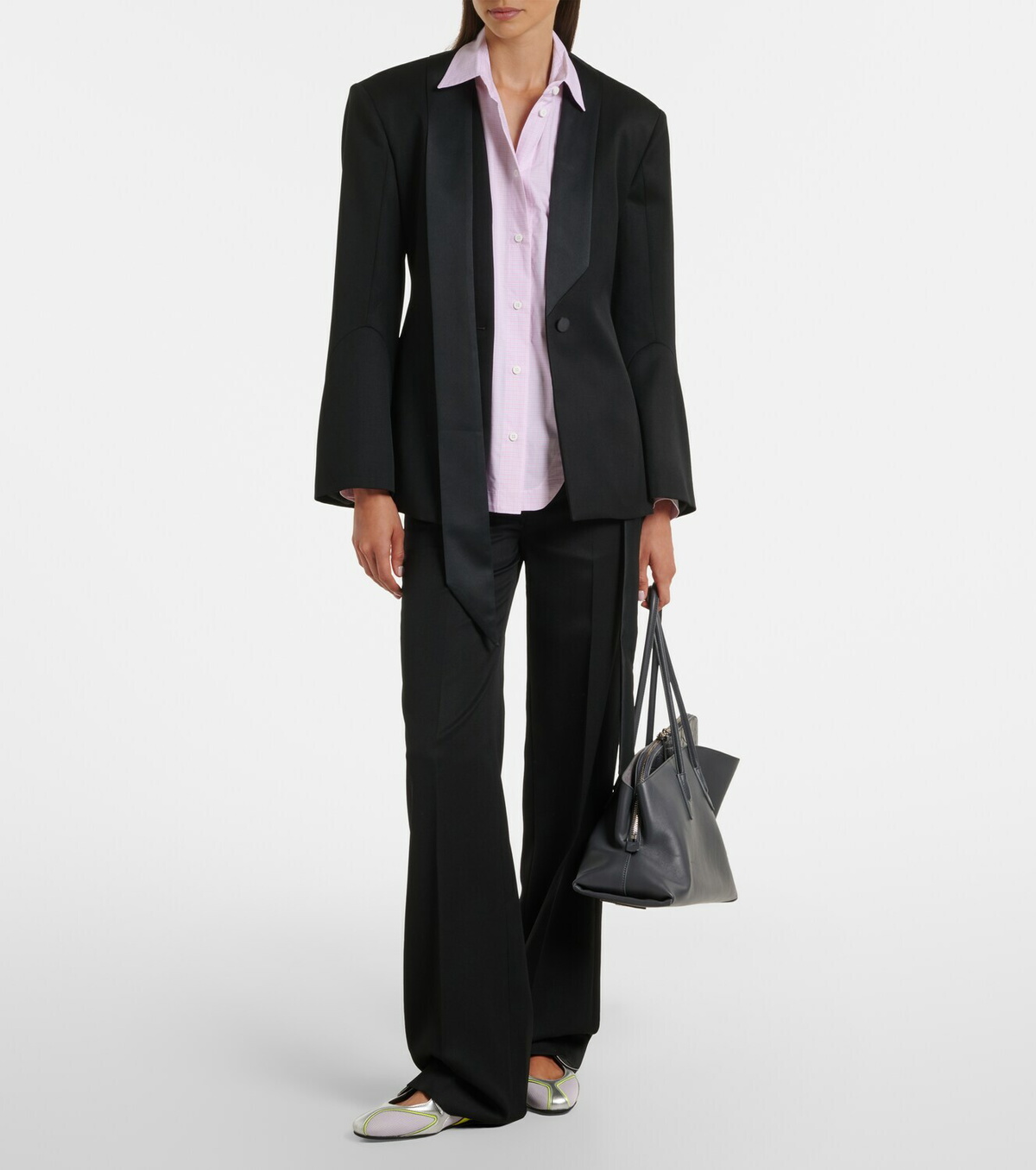 The Attico Satin-trimmed virgin wool blazer