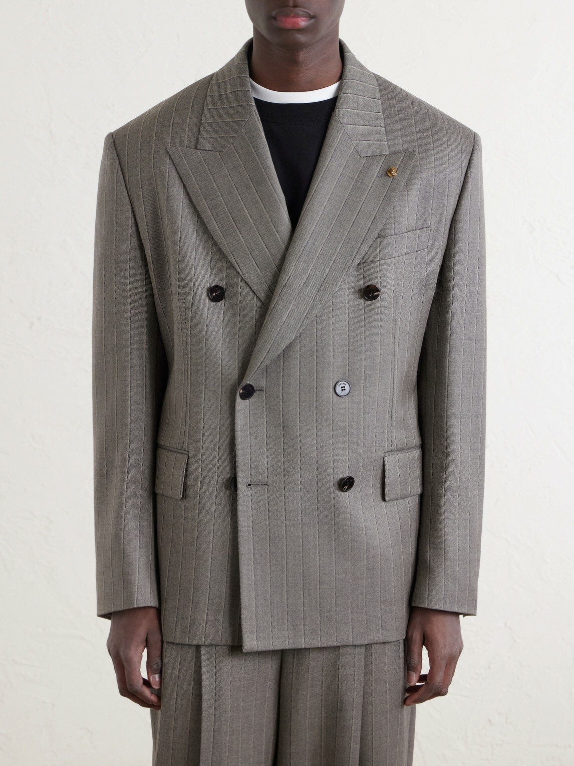 Versace - Double-Breasted Pinstriped Wool-Twill Blazer - Gray