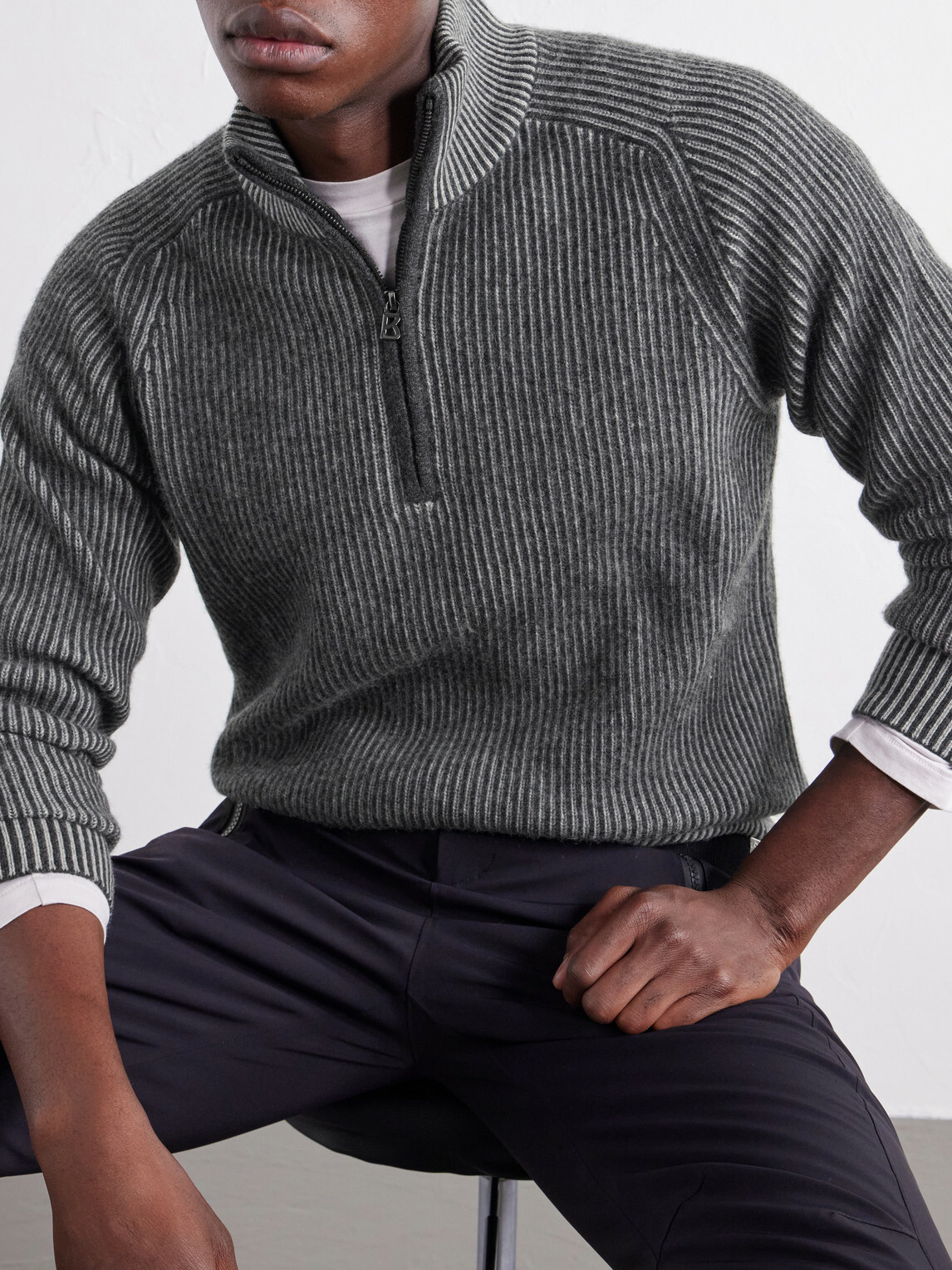 BOGNER - Dwayne Ribbed Wool and Cashmere-Blend Half-Zip Ski Mid-Layer - Gray