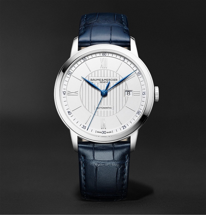 Photo: Baume & Mercier - Classima Automatic 42mm Stainless Steel and Alligator Watch, Ref. No. M0A10333 - Silver