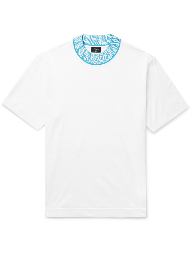 Photo: FENDI - Logo-Jacquard Trimmed Cotton-Jersey T-Shirt - White