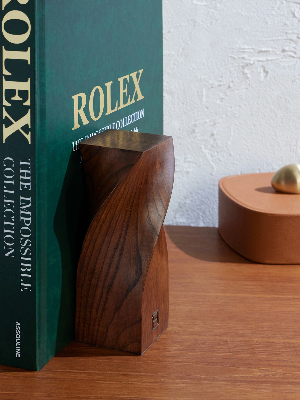Assouline - Twist Wood and Suede-Trimmed Bookend