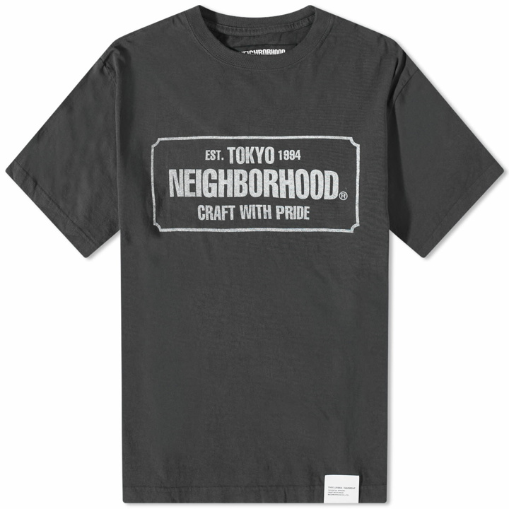 Photo: Neighborhood Men's Sulfur Dye Logo T-Shirt in Black