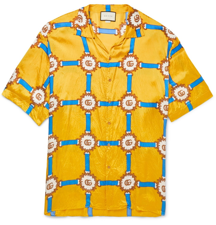 Photo: Gucci - Oversized Camp-Collar Printed Crinkled-Voile Shirt - Yellow