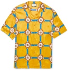 Gucci - Oversized Camp-Collar Printed Crinkled-Voile Shirt - Yellow