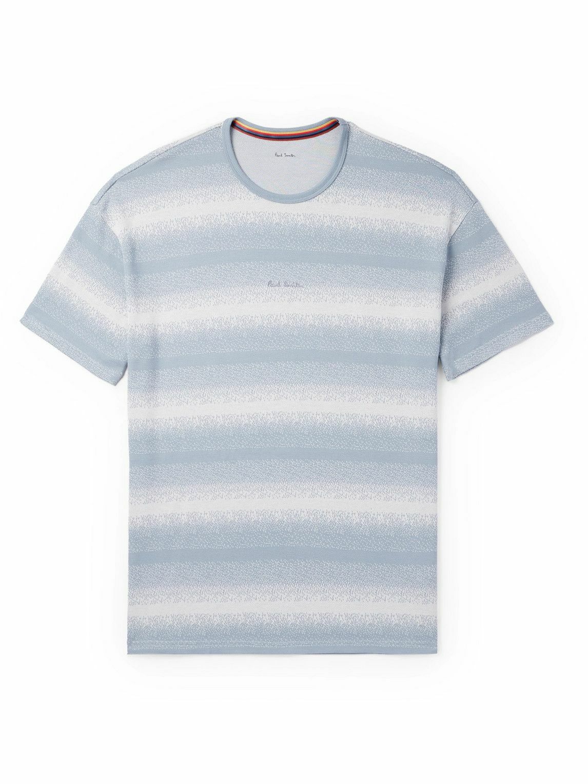 Paul Smith - Logo-Embroidered Striped Cotton and Modal-Blend Piqué T-Shirt - Blue