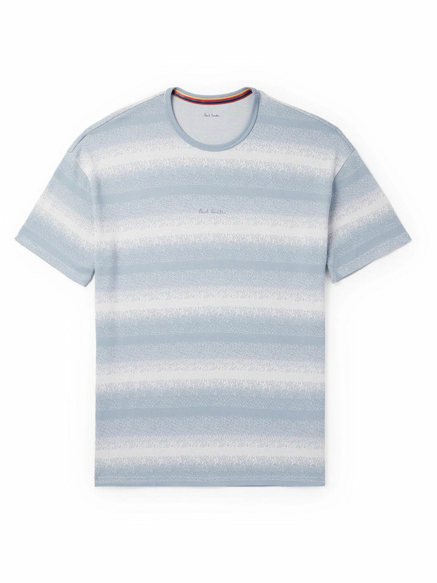 Photo: Paul Smith - Logo-Embroidered Striped Cotton and Modal-Blend Piqué T-Shirt - Blue
