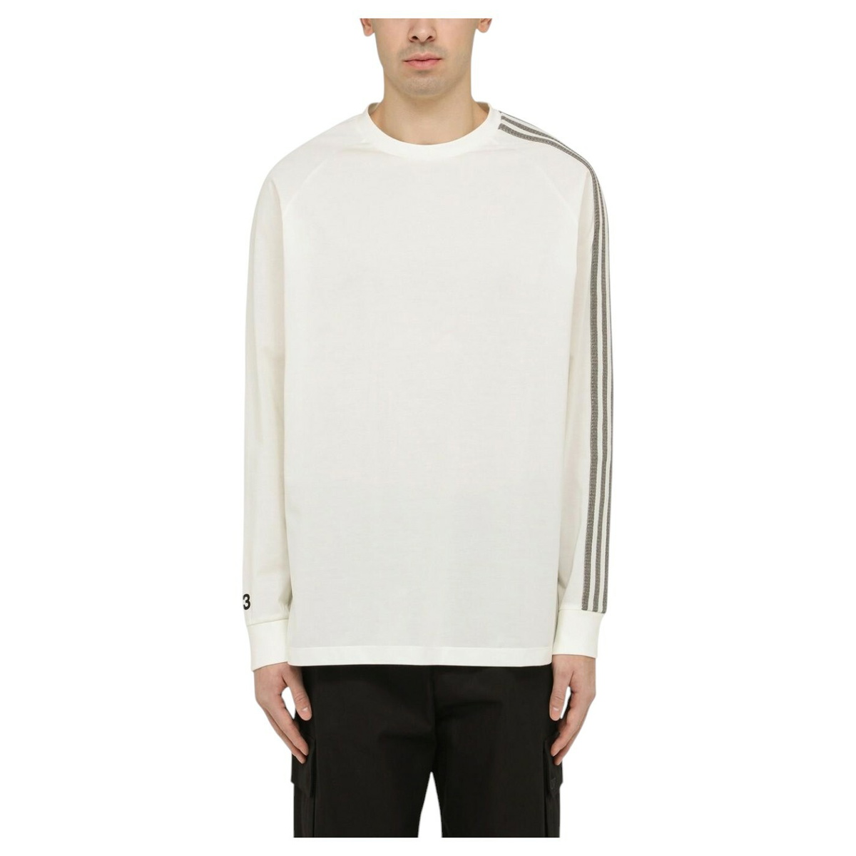Y-3 3 Stripe Long Sleeve T-Shirt in Black/Off White Y-3 Y-3 3 Stripe Long Sleeve T-Shirt in Black/Off White Y-3