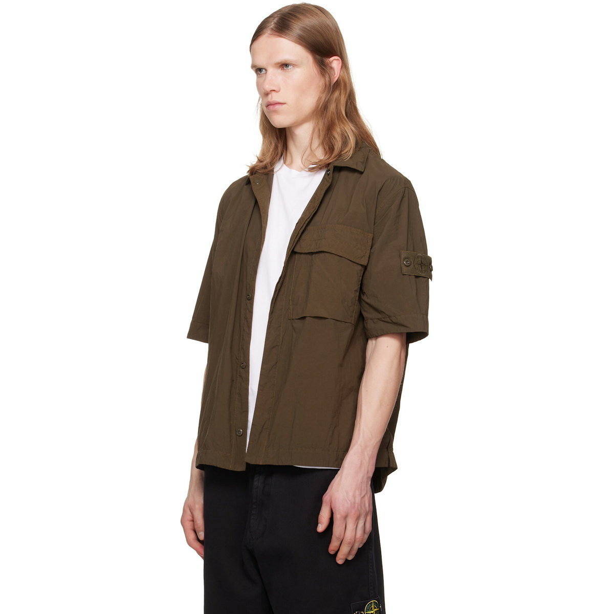 Stone Island Khaki 1200019 Nylon Smerigliato S.I. Ghost Shirt