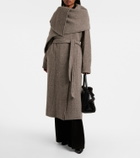 Ferragamo Herringbone caped wool and cotton wrap coat