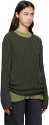 Acne Studios Green Ribbed Crewneck Knit Sweater
