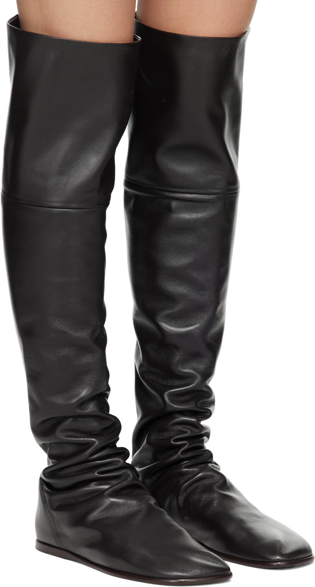 LEMAIRE Black Knee Top Glove Flat Boots
