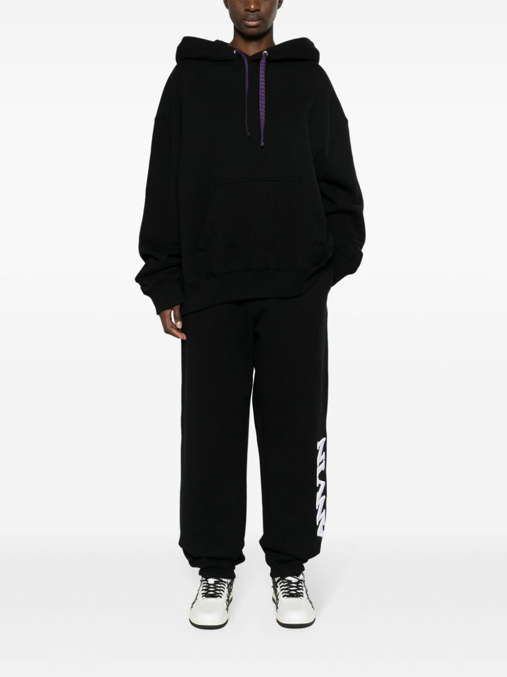Lanvin Black Logo-Embroidered Cotton Hoodie