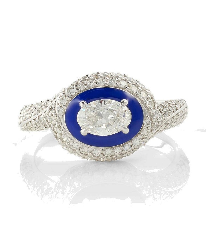 Photo: Kamyen Oval 18kt white gold ring with diamonds and enamel