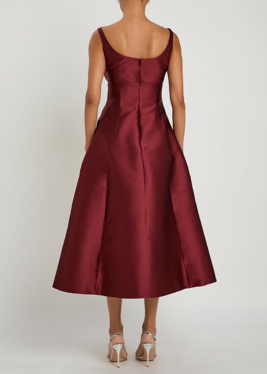 Erdem Floral-embroidered Mikado Satin Midi Dress Bordeaux