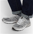 New Balance - 990 V5 Suede and Mesh Sneakers - Gray