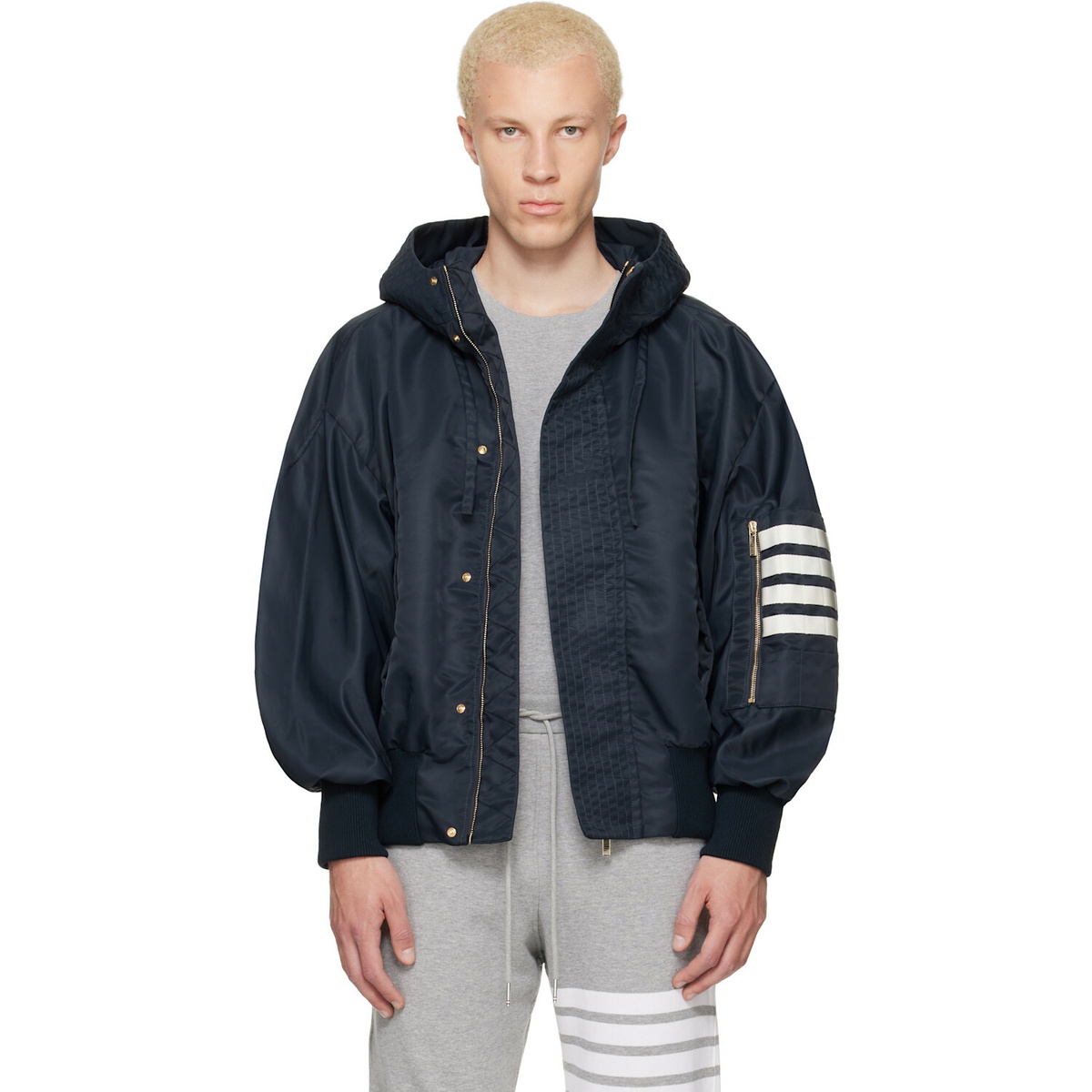 Thom Browne Navy Tech Twill Blouson Jacket