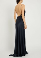 Victoria Beckham Draped Halterneck Satin-crepe Gown Navy
