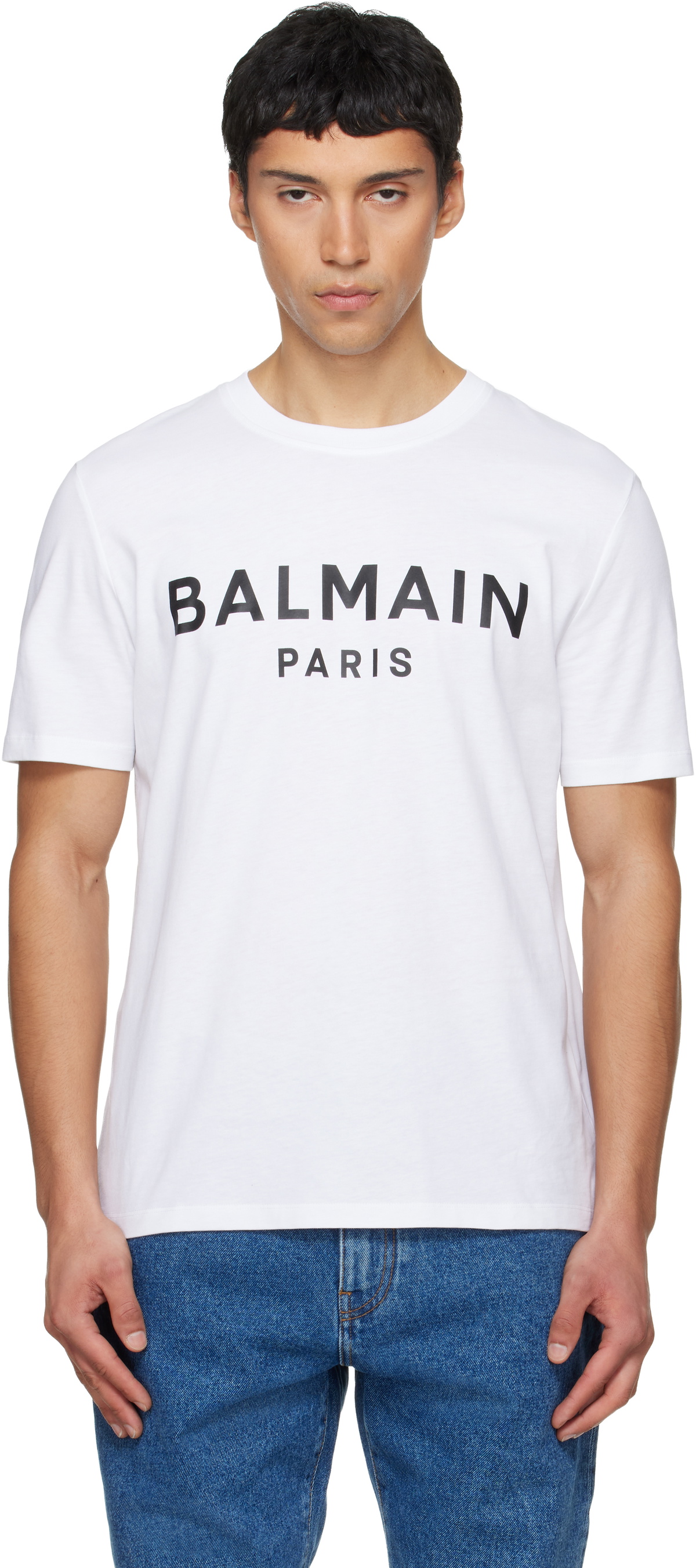 Balmain White 'Balmain Paris' Print T-shirt