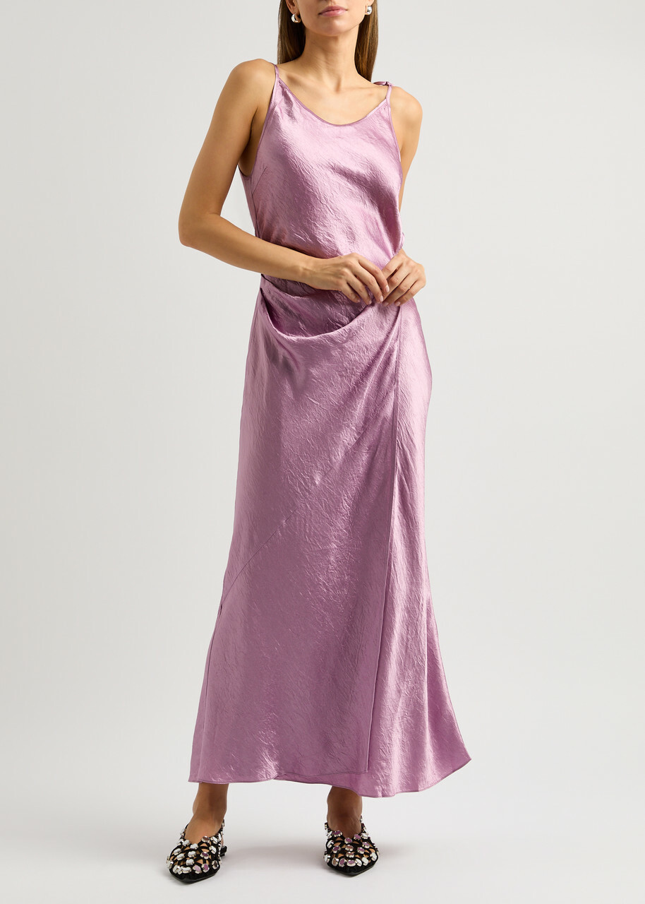 AcneStudios サテンラップドレス Acne Studios Crinkled Satin Maxi Wrap Dress Lilac Acne Studios