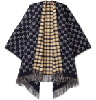 Gucci - Reversible Logo-Intarsia Fringed Wool Poncho - Blue