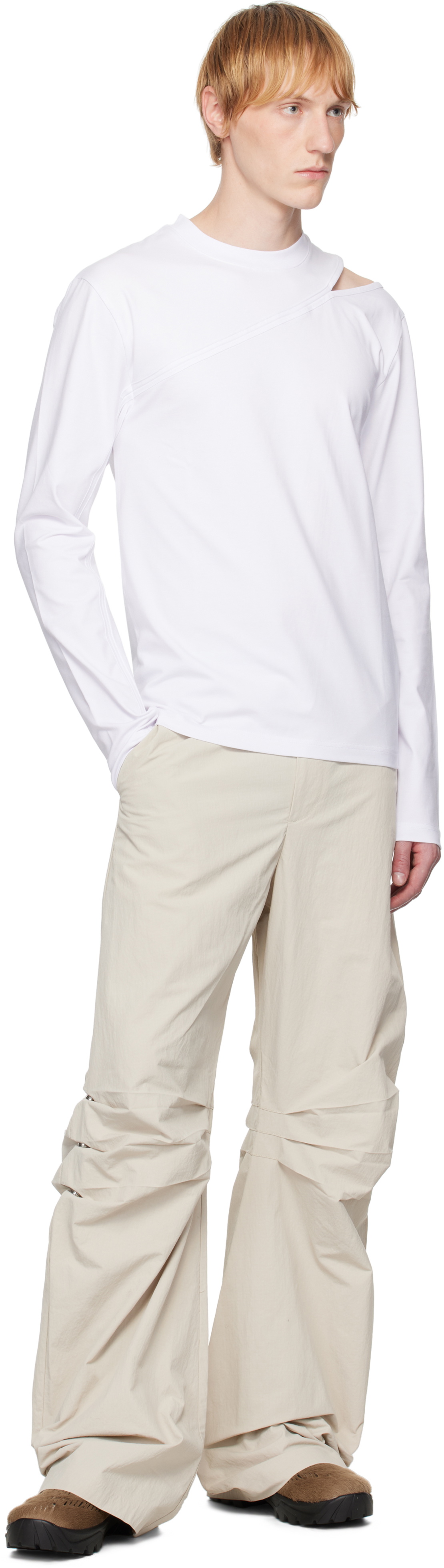 【関税込み】HELIOT EMIL ホワイト Pleistos 長袖Tシャツ HELIOT EMIL White Pleistos Long Sleeve T-shirt Heliot Emil