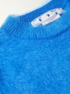 Off-White - Logo-Print Brushed Mohair-Blend Sweater - Blue