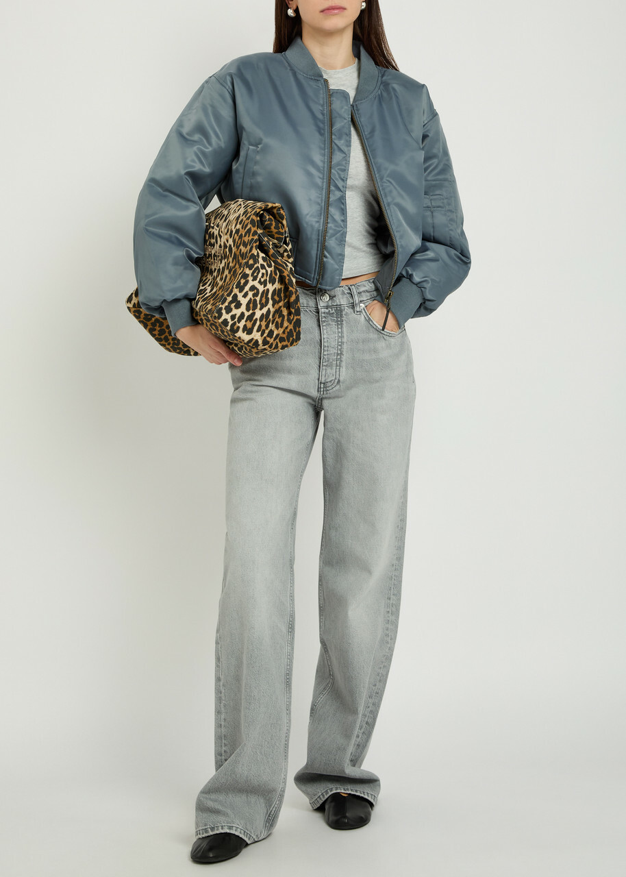 Anine Bing Leon Padded Satin-twill Cropped Bomber Jacket Dark Grey