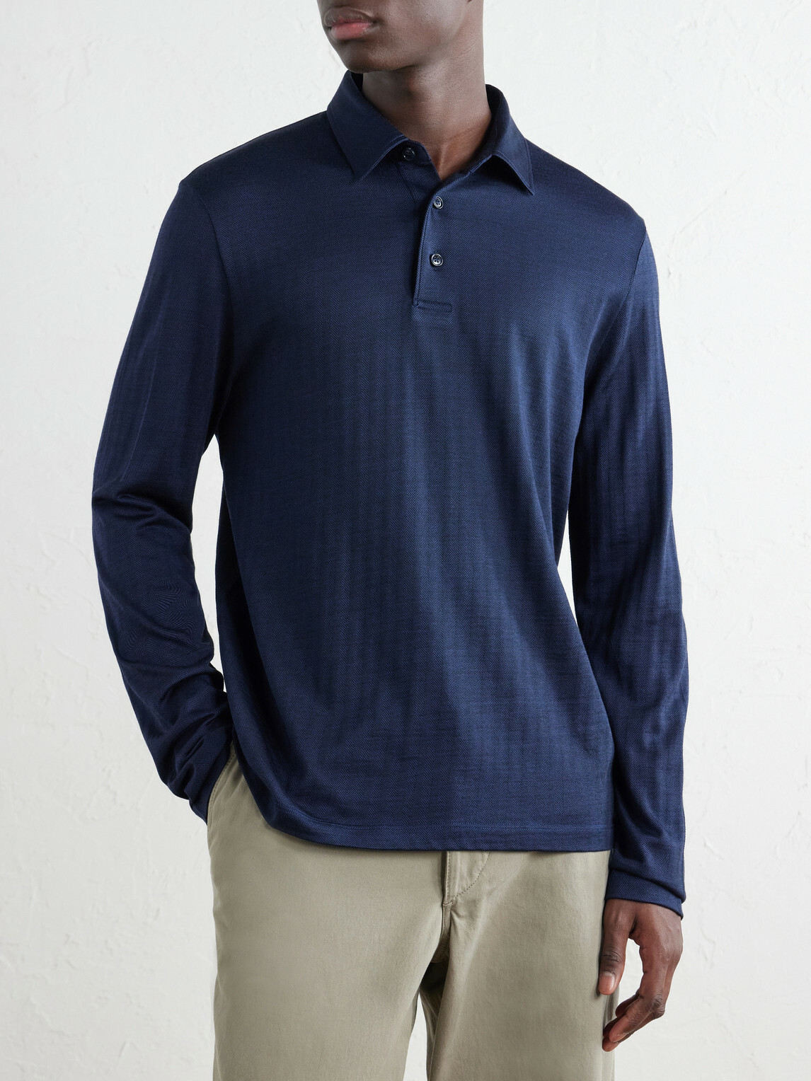 Brioni - Wool and Silk-Blend Polo Shirt - Blue