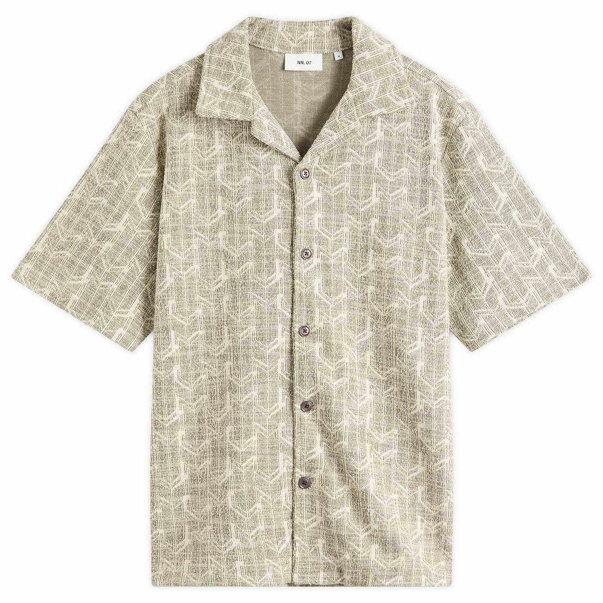 NN07 Men's Julio Jacquard Boucle Short Sleeve Shirt in Croc Green NN07