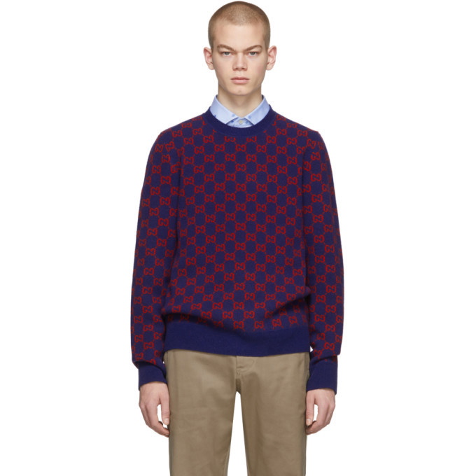 Photo: Gucci Blue and Red Wool Sweater