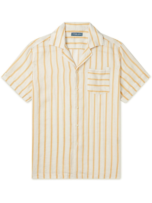 Photo: Frescobol Carioca - Thomas Camp-Collar Striped Linen Shirt - Yellow