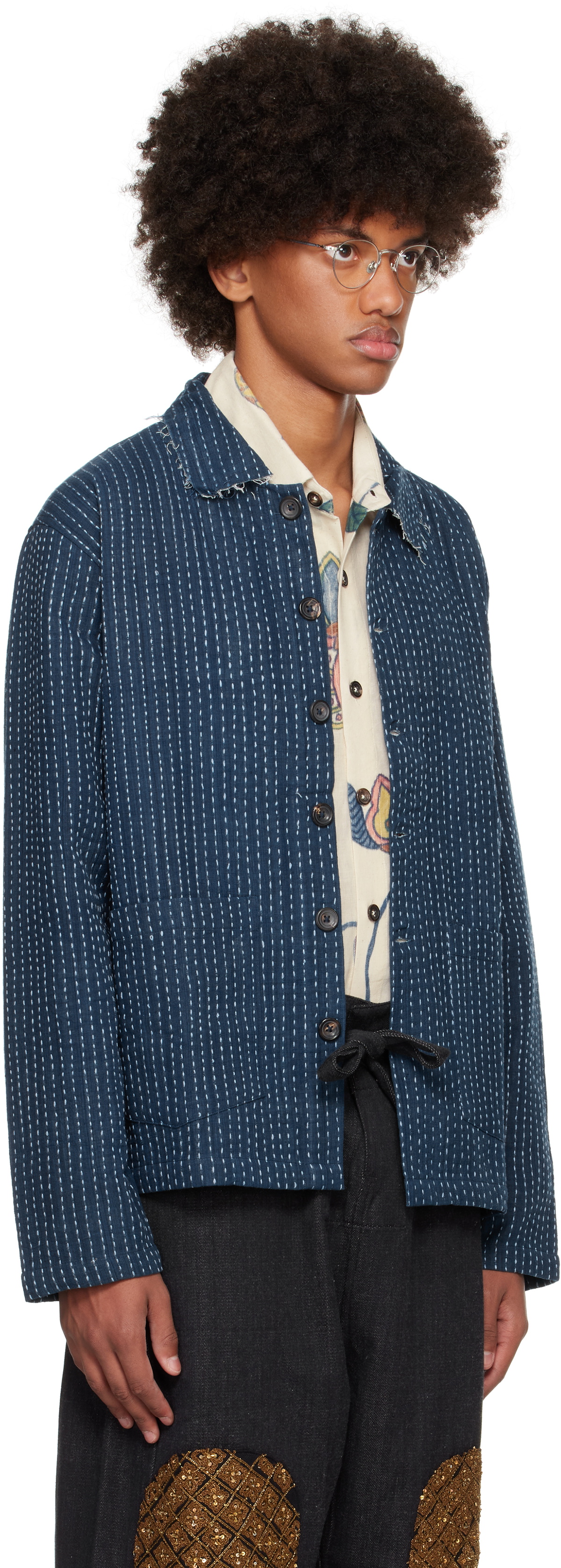 。*様 KARU RESEARCH CROPPED JACKET Karu Research Cropped Jacket | Textured Wrinkly Weave with