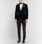 Hugo Boss - Navy Helward Slim-Fit Satin-Trimmed Cotton-Velvet Tuxedo Jacket - Blue