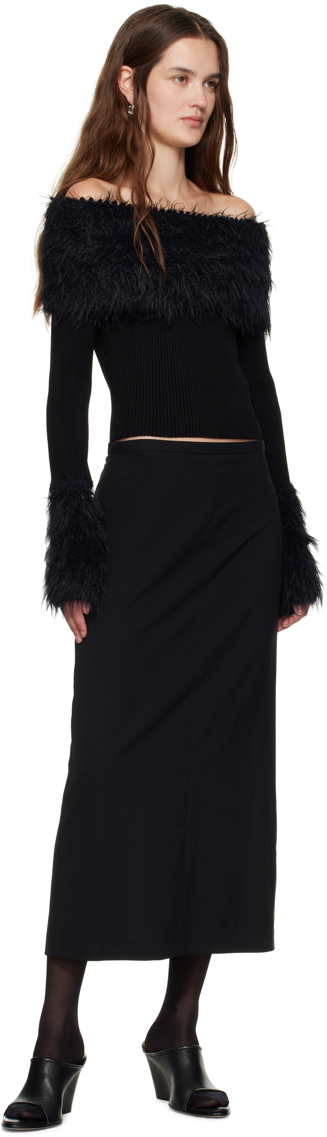 Jean Paul Gaultier Black Viscose Ribbed & Hairy Sweater