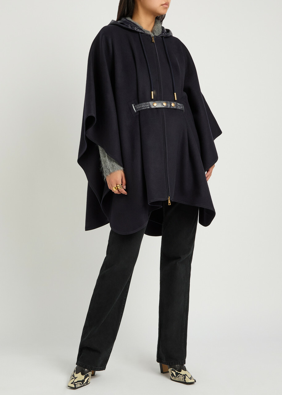 Moncler Hooded Belted Wool-blend Cape Coat - Navy - One Size