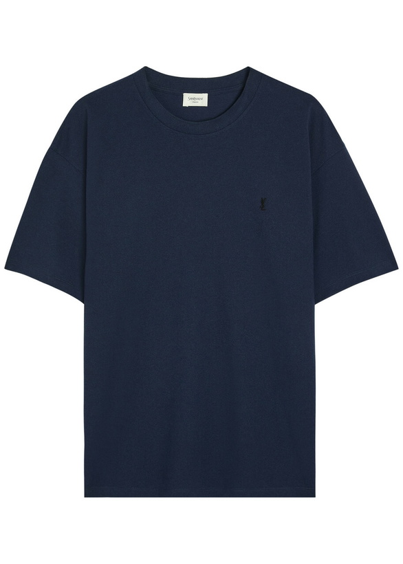 Photo: Saint Laurent Logo-embroidered Piqué Cotton-blend T-shirt Blue