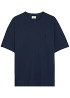 Saint Laurent Logo-embroidered Piqué Cotton-blend T-shirt Blue