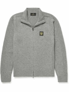Belstaff - Logo-Appliquéd Ribbed Wool Zip-Up Sweater - Gray